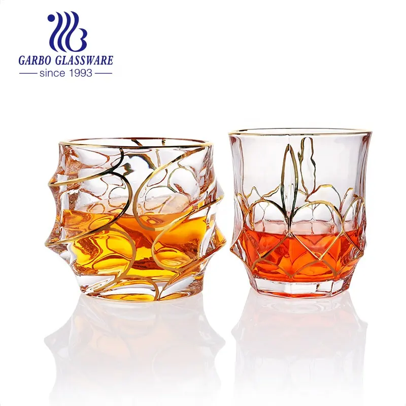 Lusso inciso bordo oro decorazione tazza di vetro tazza di whisky di fascia alta bere vetreria casa unico bar set di vino tazze