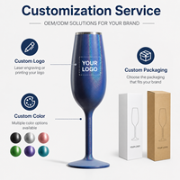 Flûte à vin mousseux en acier inoxydable isolée sous vide de qualité supérieure, incassable, base antidérapante, 6 oz, bleu scintillant