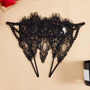 Ding Zhi Mei String sexy en dentelle noire transparente pour femme, taille basse, entrejambe ouvert, grande taille - Product Image 1