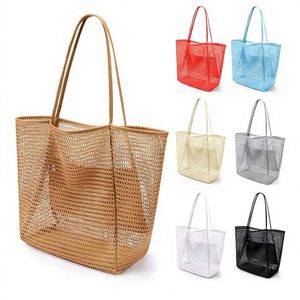 Bolso de playa de malla con logo personalizado, bolso de hombro de ganchillo suave informal de verano para mujer, bolso de compras para mujer, bolso de viaje para natación - Product Image 1