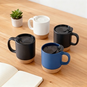 Taza con soporte de <span class=keywords><strong>corcho</strong></span> personalizada, aislamiento <span class=keywords><strong>térmico</strong></span>, taza creativa, Base de piedra mate, regalo festivo, taza de café de cerámica con tapa y Asa de PP - Product Image 1
