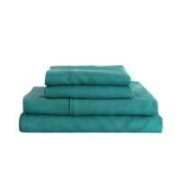 Ensemble de literie en lin français 100% écologique de couleur sarcelle, 4 pièces, luxueux et respirant, taille King, housse de couette, drap plat