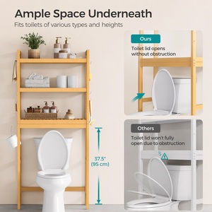 Étagère de rangement 3 niveaux <span class=keywords><strong>en</strong></span> <span class=keywords><strong>bambou</strong></span> naturel CF pour toilettes, avec crochets réglables et support pour papier toilette, autoportante et peu encombrante pour salle de bain - Product Image 6