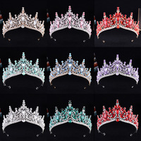 Diadème baroque européen multicolore avec strass, couronne scintillante en cristal, diadèmes creux de couleur unie, pointe supérieure, couronne de princesse