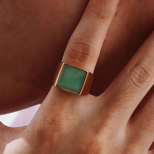 18K oro placcato turchese anello con sigillo per gli uomini stile Vintage <span class=keywords><strong>Rock</strong></span> <span class=keywords><strong>Punk</strong></span> con pietra naturale in acciaio inox gioielli - Product Image 1