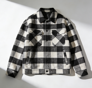 Giacca in Lana da Uomo Primavera-Autunno - Giacca a Quadri Bianco e Nero - Logo Personalizzabile - Stile Casual - Product Image 1