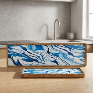Plato de madera con patrón de mármol azul para servir aperitivos, bandeja para aperitivos, Decoración de cocina, regalo de inauguración de la casa, hogar artístico - Product Image 1