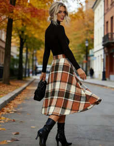 กระโปรงทรงสวิงเอวธรรมชาติความยาวระดับเข่าลายตาข่ายแบบตารางสำหรับผู้หญิงไซส์ใหญ่สไตล์ลำลองสำหรับฤดูหนาว - Product Image 6