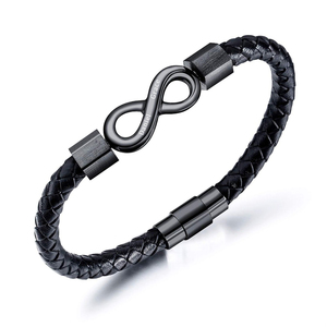 Dropshipping 8 Shape Stainless Steel Custom Name Personalized Couple Braided Leather Magnetic <strong>Infinity</strong> <strong>Bracelet</strong> for Men - Product Image 4