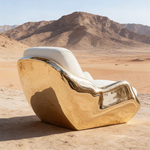 Poltrona Lounge Moderna di Lusso in Metallo Dorato, Forma Unica, Rivestimento in Pelle Bianca, Divano Singolo Artistico per Soggiorno - Product Image 3
