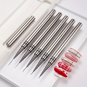 Ensemble de 5 pinceaux pour nail art, manche en métal plat, poils synthétiques, pinceaux fins pour la peinture au gel - Product Image 2
