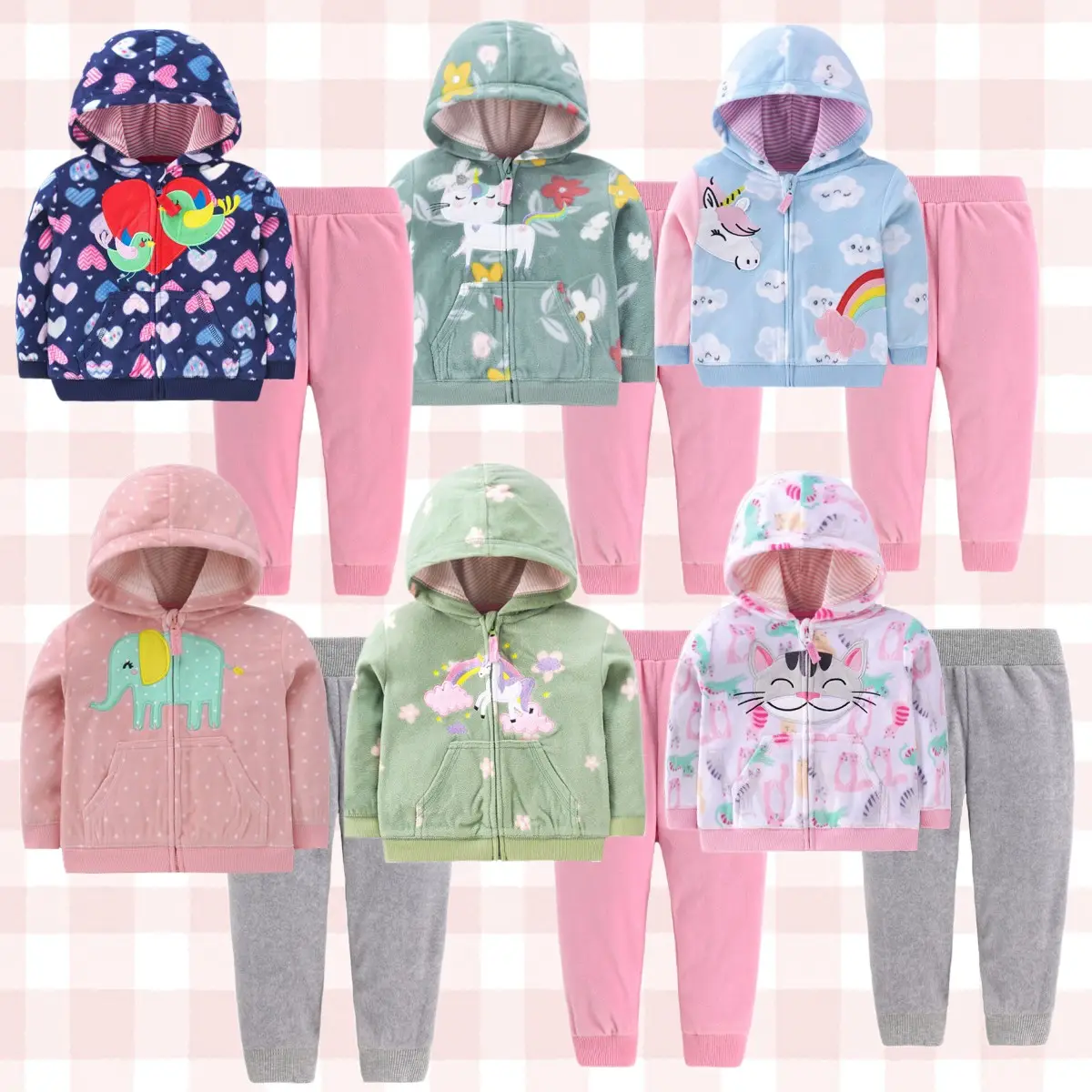 Yiwu Yiyuan Garment Polar fleece kids girl clothings set hooded girl cloths suit Zip-up shirt baby girls two piece sets