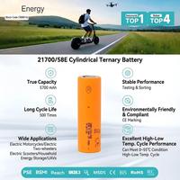 Batería de Iones de Litio Ternaria Recargable Cilíndrica INR21700 de 5800 mAh, 3C, 18A, Alta Densidad de Energía, 5600 mAh, 5700 mAh, 21700, 58E