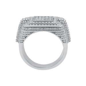 Contemporary 925 Sterling <b>Silver</b> Moissanite Statement Ring with Precision Pave Stone Work for Trendy Fashion Styling - Product Image 1
