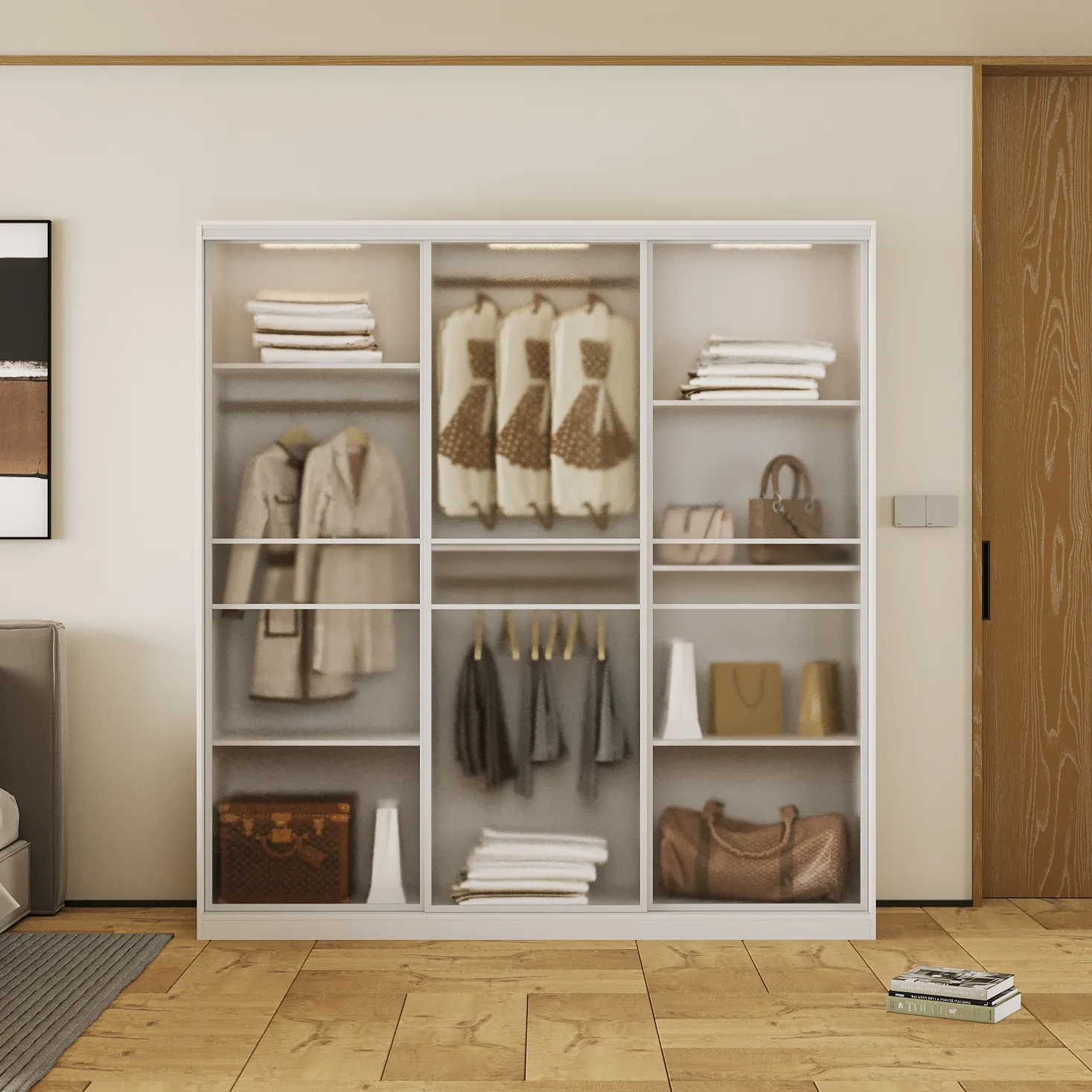 Armario de MDF para dormitorio de dos puertas moderno, armario de almacenamiento con espejo, muebles de dormitorio