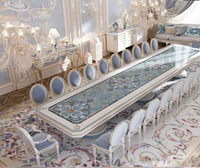 Ensemble table et chaises de salle à manger longues de style rococo français, en bois massif, imprimé, pour villa, table de banquet élégante, sur mesure.