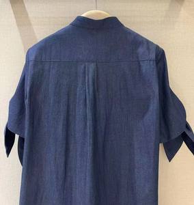 Camicie in Denim di cotone 100% 2025 camicette firmate estive da donna con collo alto e <span class=keywords><strong>Lurex</strong></span> con bottone Casual in tinta unita blu scuro - Product Image 6