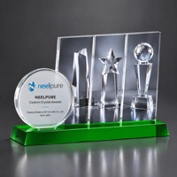 Trophée de luxe Neelpure W020 en cristal K9 écologique avec plaque à 3 panneaux et base, récompense pour projet d'énergie propre, souvenir