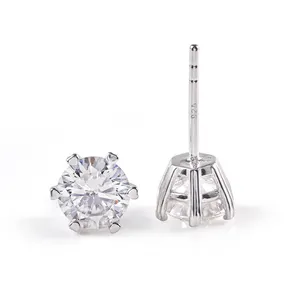 Luxe Sieraden Trendy Fijne Sieraden 925 Sterling Zilver Klassieke 6 Tanden Moissanite Oorbellen Studs Met Certificaat D Kleur Vvs1