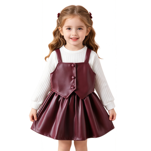 Ensemble 3 pièces bordeaux pour filles : gilet, <span class=keywords><strong>jupe</strong></span> et haut côtelé blanc – Vêtements d'été pour enfants, tenues d'été pour bébés filles, vente en gros - Product Image 1