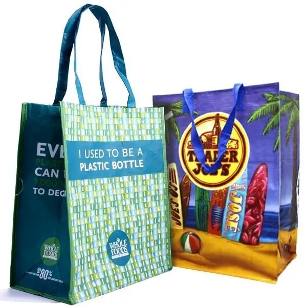 Sacos reciclados ecológicos personalizados, sacola de compras laminada não tecido