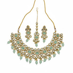 Exquisite Gold Plated Mint Green Kundan Stone and <b>Beads</b> Necklace Jewelemarket a Dazzling Fine Jewelry <b>Set</b> 11151663MG - Product Image 2