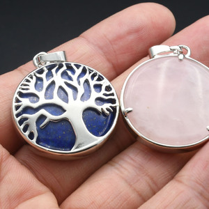 Atacado Banhado A Prata Cobre Natural Quartzo Rosa Tiger Eye Onyx Preto árvore da vida pingente para Mulheres Homens Colar - Product Image 4