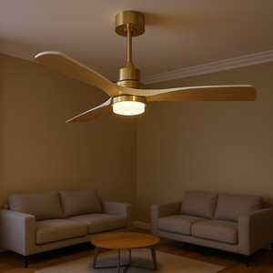 Ventilateur de plafond LED 52 pouces, 3 pales en bois massif, moteur DC, télécommande, design moderne pour salon - Product Image 2