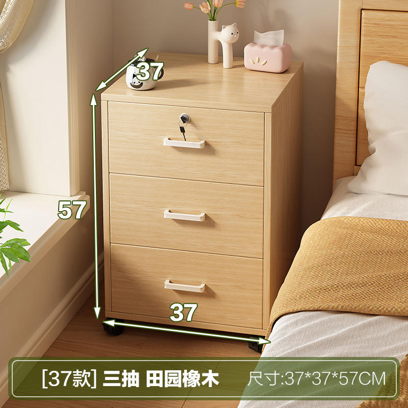 ลิ้นชัก 3 ชั้น - สีไม้โอ๊คสไตล์รัสติก พร้อมล้อเลื่อน