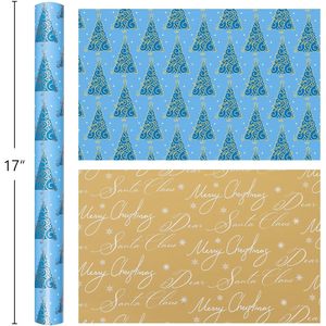 Reversible Blue Christmas Wrapping <b>Paper</b> <b>Roll</b> 17 In x 32.8 Ft Double Side Gift <b>Wrap</b> for Holiday Crafting - Product Image 3
