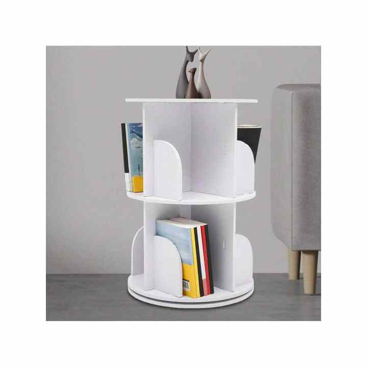 360° Rotating 2-Tier Bookshelf Multi-Functional Floor Standing Bookcase Organizer Free Standing Storage Display Rack Bookshelves