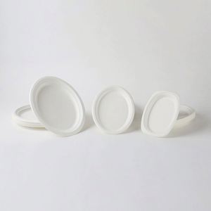 Contenedores Desechables Biodegradables Ovalados Blancos de Hoja de Palma de 9''/10''/12'' para Comida, Tacos y Llevar, Soportes de Caña de Azúcar - Product Image 4