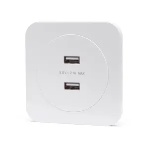 Tomas USB blancas tipo alemán/francés, 2 salidas, compatibles con dispositivos USB, ideales para carga y transferencia de datos. - Product Image 1