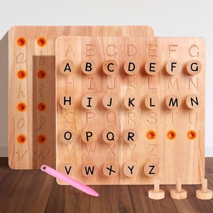 Planche <span class=keywords><strong>de</strong></span> <span class=keywords><strong>suivi</strong></span> en bois pour enfants, apprentissage des lettres Double face, alphabet cognitif Montessori, jouets éducatifs en bois - Product Image 5