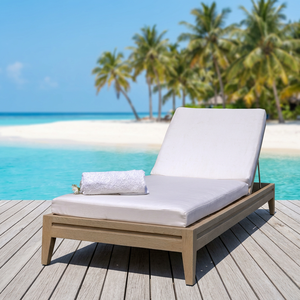 Chaise longue/chaise longue/chaise longue en teck de style moderne pour l'extérieur avec coussin imperméable - Product Image 3
