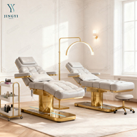 Table de Massage Électrique au Design Original, Lit de Soin pour Salon de Beauté, Fauteuil Facial pour Traitement des Cils, Lit d'Esthéticienne avec Base Dorée