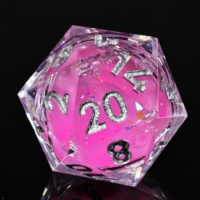 Ensemble de dés DND en résine liquide rose LuxeRoll, bords tranchants, brillants dans le noir, dés polyédriques scintillants, 7 pièces pour jeux de rôle sur table