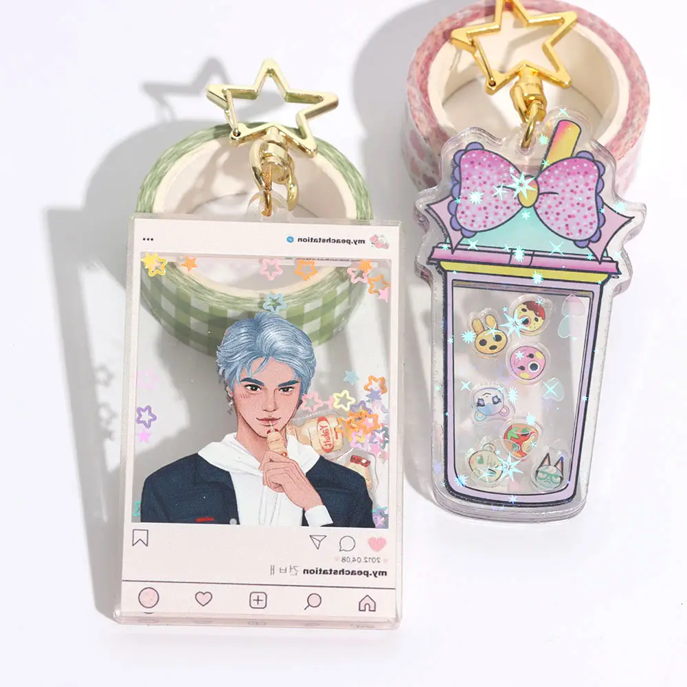 แฟชั่นสไตล์ Holographic Key 2019 Custom Candy กระเป๋า Shaker พวงกุญแจ Maker Die Cast คริลิคพวงกุญแจ