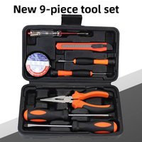 Nouvel ensemble d'outils combinés en acier au carbone de 9 pièces, petite taille, boîte à outils pour l'entretien domestique, pinces, tournevis, clés ajustables, ruban adhésif