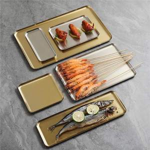 Stainless Steel Square Plate Gold <b>Tray</b> Serving Platter For Hotel Korean <b>BBQ</b> Vegetables Snacks Jewelry Dish - Product Image 1