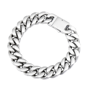 yunnique Men's 13mm Polished <b>Titanium</b> Steel Cuban <b>Chain</b> Bracelet Geometric Punk Style Jewelry - Product Image 5