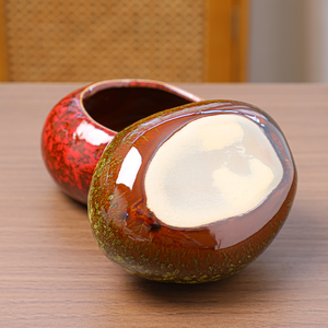 Glazed Ceramic Pottery Succulent <b>Planter</b> Colorful Elliptical <b>Bowl</b> Design Indoor Garden Decor Drainage Hole Flower Pots - Product Image 5