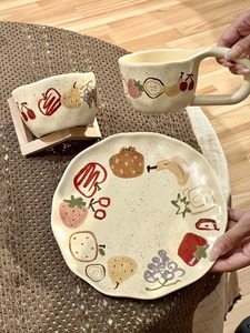 手绘水墨陶瓷早餐盘套装，带300毫升甜点盘，花园风格，包括早餐甜点用托盘 - Product Image 6