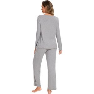 Womens Pajama Set Viscose Bamboo <b>Long</b> <b>Sleeve</b> <b>Top</b> Lounge Pants With Pockets Soft Knit Sleepwear Pjs - Product Image 4