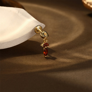 Piercing barbell en argent sterling S925 classique, avec garnet marquise triangulaire géométrique, 1.2x6mm - Product Image 2