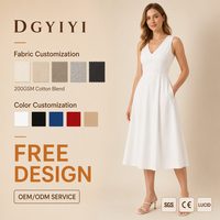 Robe Midi en Gros en Mélange de Coton Doux Col V Sans Manches Coupe Évasée Fluide pour Femme Décontractée Été Personnalisable Logo OEM