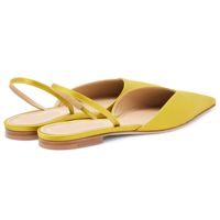 Sandales plates jaunes en satin à bout pointu, chaussures habillées à enfiler, escarpins slingback de créateur