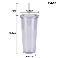 Gobelets en plastique 16oz 24oz, gobelets en acrylique avec logo personnalisé imprimé en gros avec couvercles et pailles
