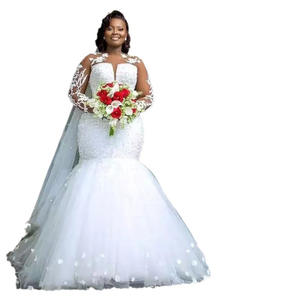 ชุดแต่งงานทรงเมอร์เมดแบบแอฟริกัน แขนยาว ประดับมุกหรูหรา  แบบสั่งตัดพิเศษ ไซส์พลัส ทรงหางปลา  ชุดเจ้าสาวสั่งทำ - Product Image 5