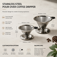 Filtre à café artisanal en acier inoxydable réutilisable à double couche, sans papier, pour café